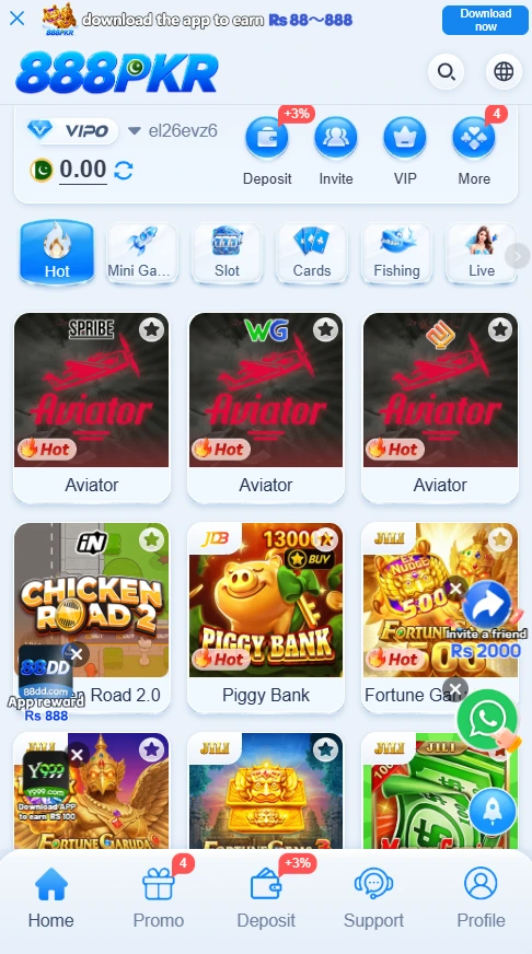 888PKR latest earning game screenshot image.