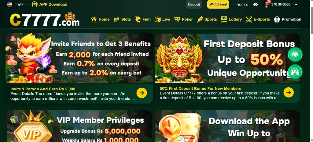 C7777 Game free bonuses and real earning money.