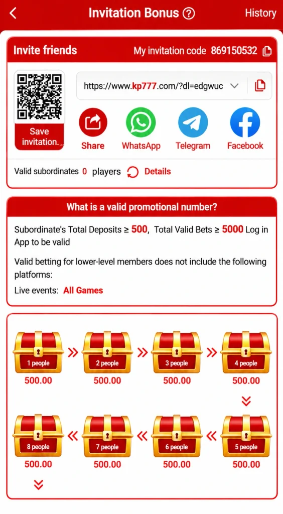KP777 game invites friends and gives a bonus of 500 rupees.