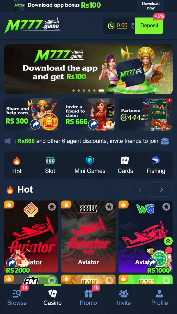 M777 Game latest earning app screenshot image.