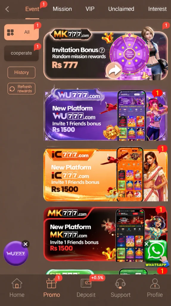 MK777 Game invite friends bonuses guide image.