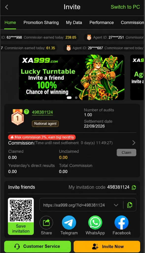 XA999 Game invite friends and how to earn real money image guide.