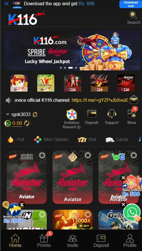 K116 latest winning game screenshot image.